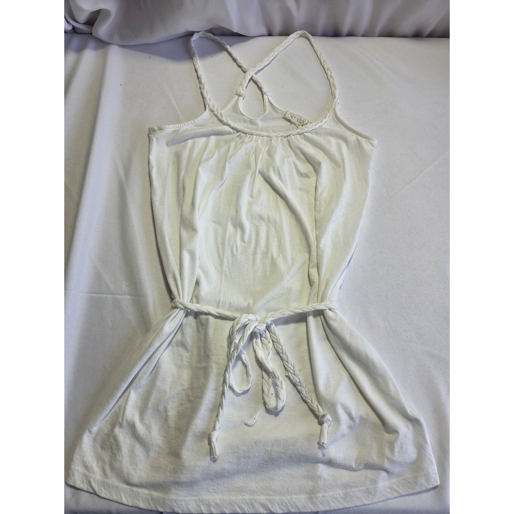 Forever 21 White Braided Strap Mini Dress Tunic Top Small Racerback Boho Summer
